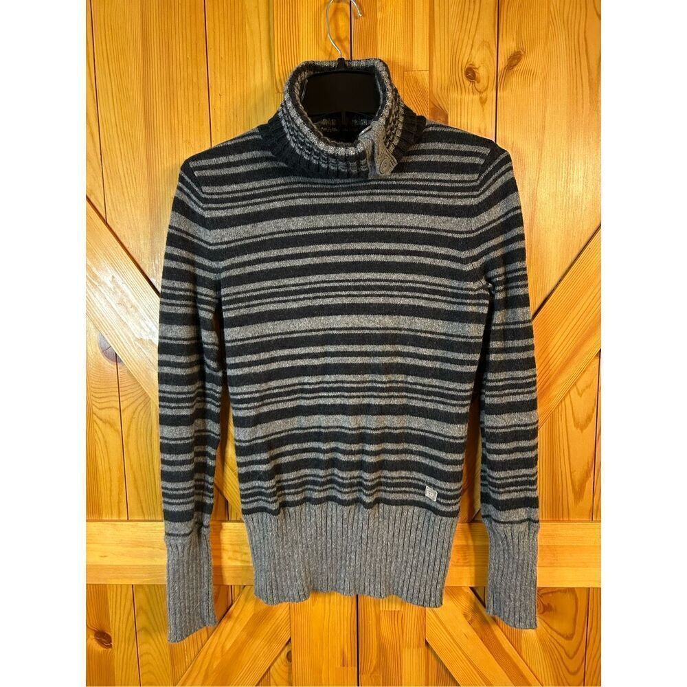 DKNY Jeans Sweater Stripe Long Sleeve Cowl Neck Size Large Angora Rabbit Hair Bl